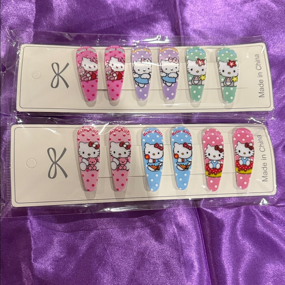 Hello Kitty Pink and Blue Polka Dot Hair Clips - 6 sets